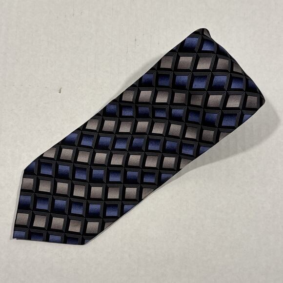 Giorgio Brutini Other - Giorgio Brutini Long Silk Tie Black Blue Gray Geometric Men Foulard Necktie 62x4